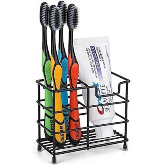 Toothbrush Holder for Bathrooms, Stainless Steel Bathroom Black Toothbrush and T - Picture 1 of 6